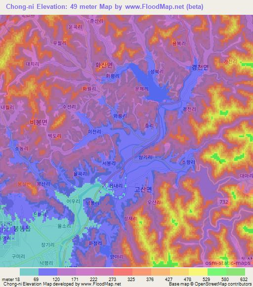 Chong-ni,South Korea Elevation Map