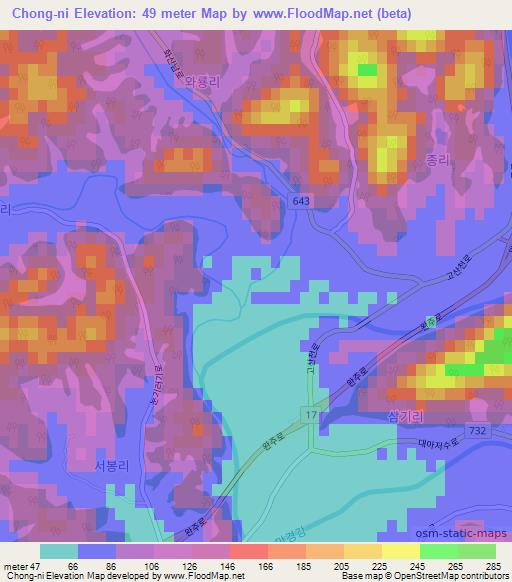 Chong-ni,South Korea Elevation Map