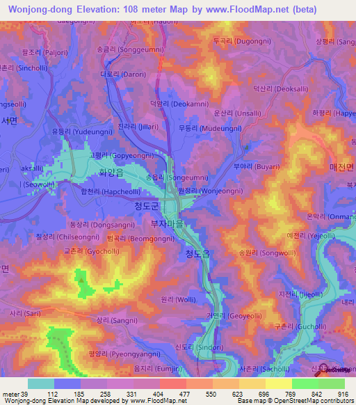 Wonjong-dong,South Korea Elevation Map