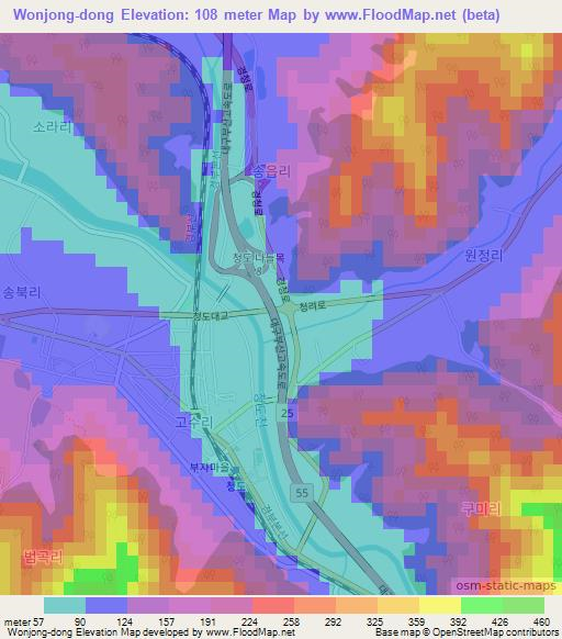 Wonjong-dong,South Korea Elevation Map