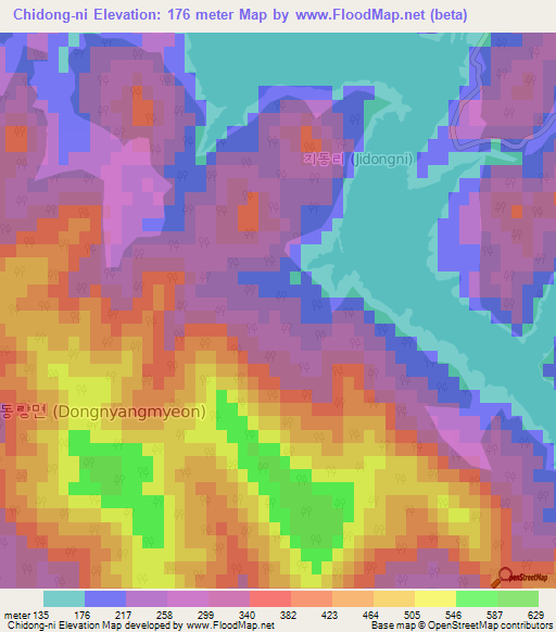 Chidong-ni,South Korea Elevation Map