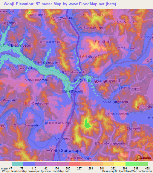 Wonji,South Korea Elevation Map