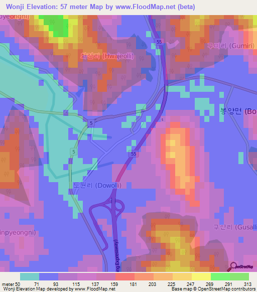 Wonji,South Korea Elevation Map