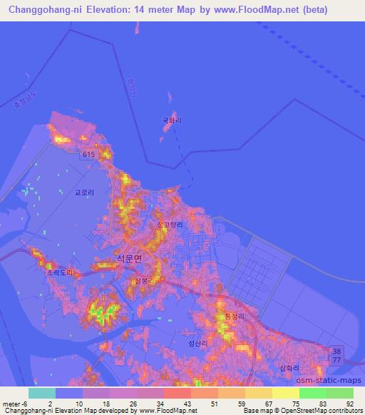 Changgohang-ni,South Korea Elevation Map