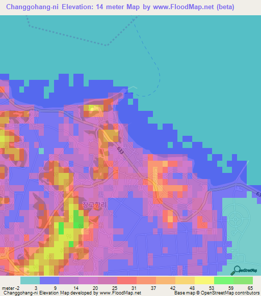 Changgohang-ni,South Korea Elevation Map