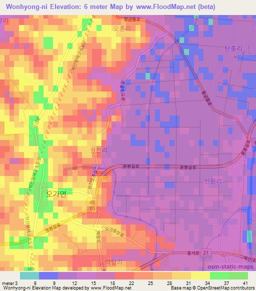 Wonhyong-ni,South Korea Elevation Map