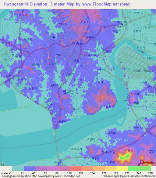 Hwangsan-ni,South Korea Elevation Map