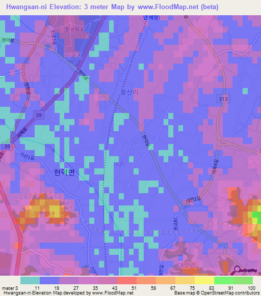 Hwangsan-ni,South Korea Elevation Map