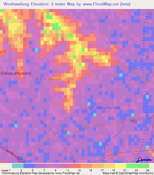 Wonhwadung,South Korea Elevation Map