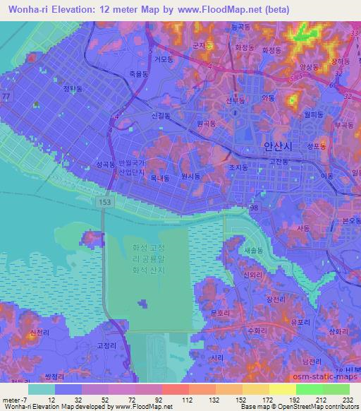 Wonha-ri,South Korea Elevation Map