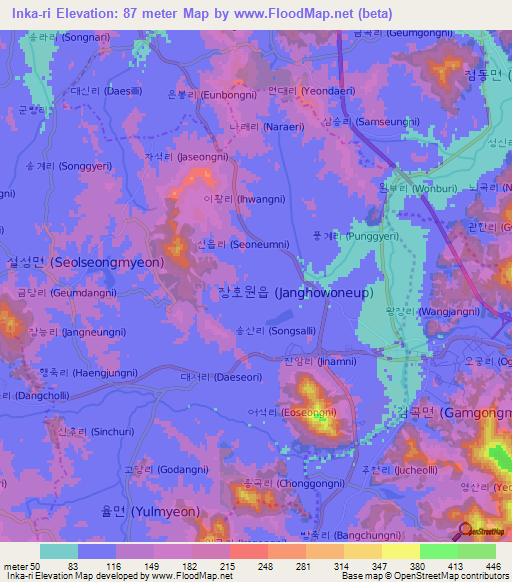 Inka-ri,South Korea Elevation Map