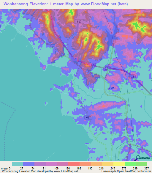 Wonhansong,South Korea Elevation Map