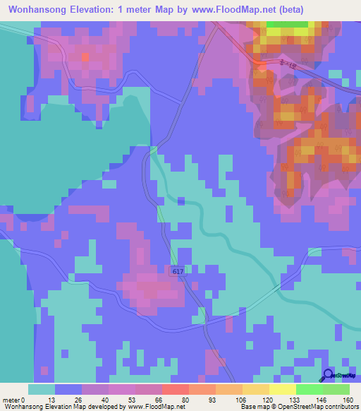 Wonhansong,South Korea Elevation Map