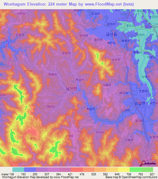 Wonhagum,South Korea Elevation Map