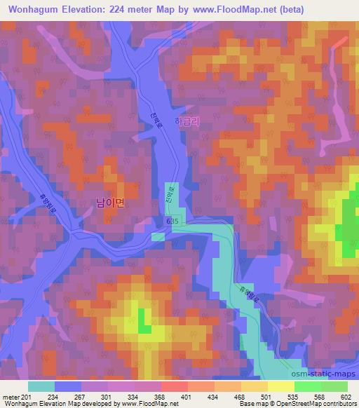 Wonhagum,South Korea Elevation Map