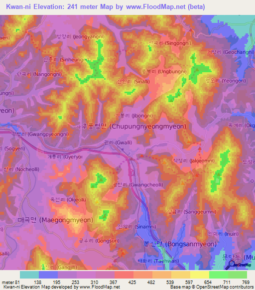 Kwan-ni,South Korea Elevation Map