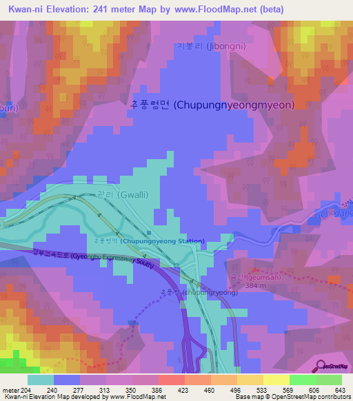 Kwan-ni,South Korea Elevation Map