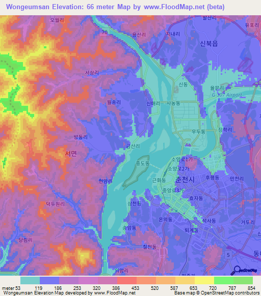 Wongeumsan,South Korea Elevation Map