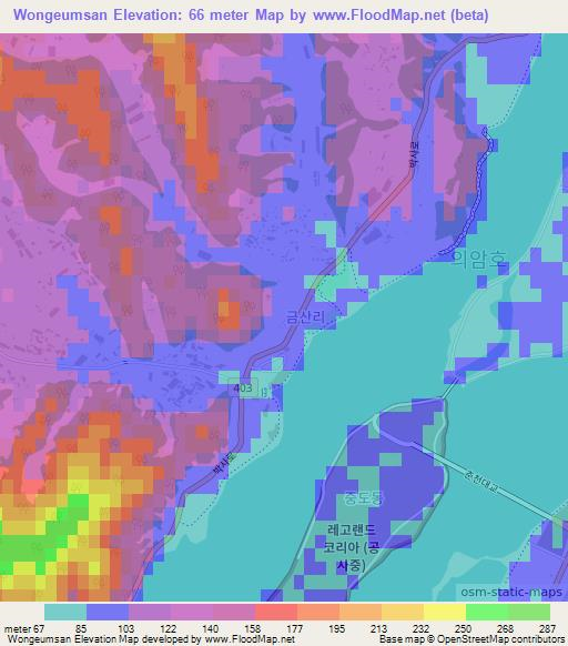 Wongeumsan,South Korea Elevation Map