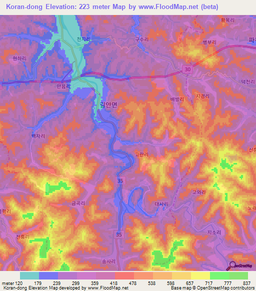 Koran-dong,South Korea Elevation Map