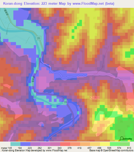 Koran-dong,South Korea Elevation Map