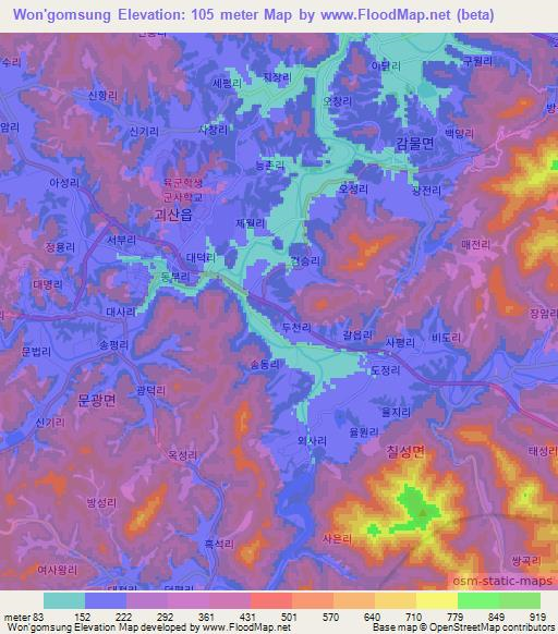 Won'gomsung,South Korea Elevation Map