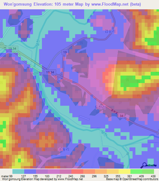 Won'gomsung,South Korea Elevation Map