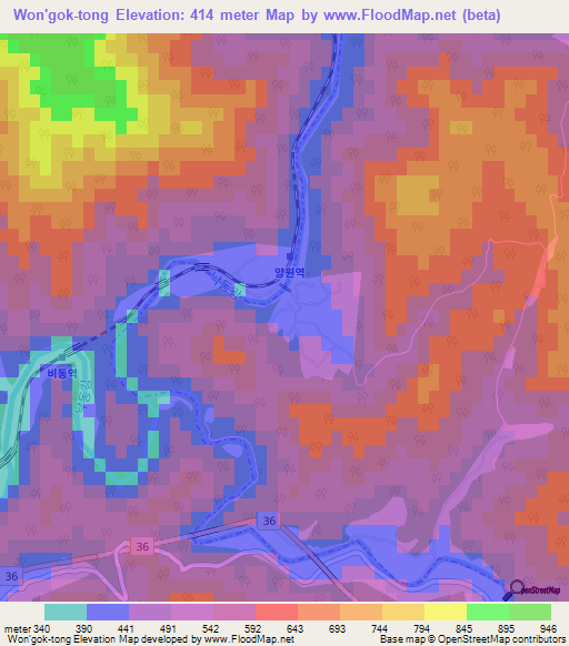 Won'gok-tong,South Korea Elevation Map