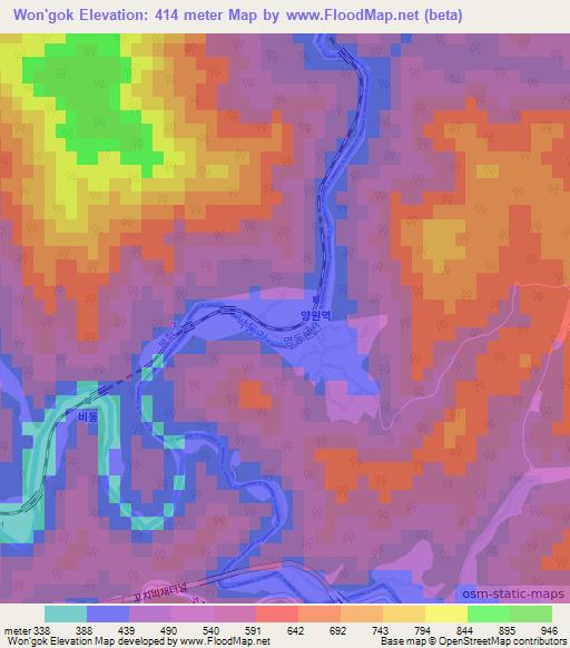 Won'gok,South Korea Elevation Map