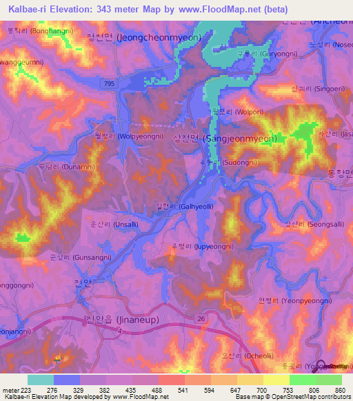 Kalbae-ri,South Korea Elevation Map