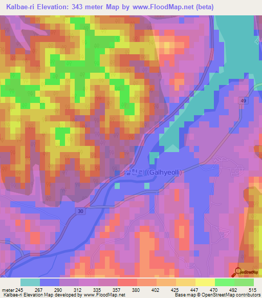 Kalbae-ri,South Korea Elevation Map