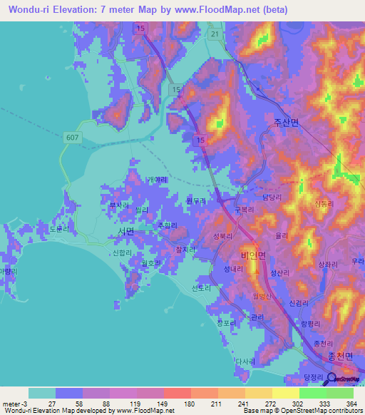 Wondu-ri,South Korea Elevation Map