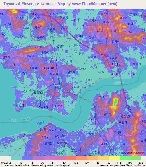 Tosam-ni,South Korea Elevation Map