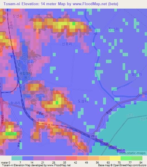 Tosam-ni,South Korea Elevation Map