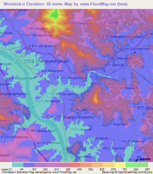 Wondeok-ri,South Korea Elevation Map