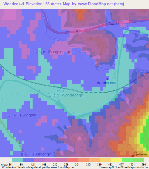 Wondeok-ri,South Korea Elevation Map