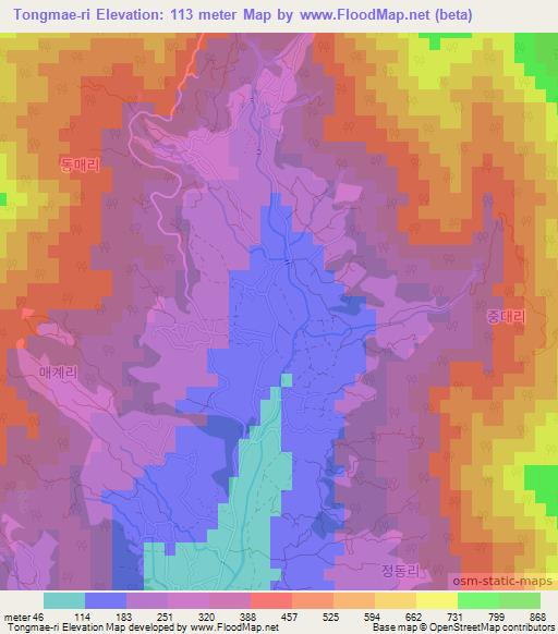 Tongmae-ri,South Korea Elevation Map