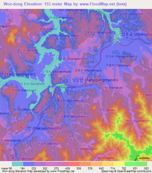 Won-dong,South Korea Elevation Map