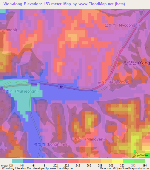 Won-dong,South Korea Elevation Map