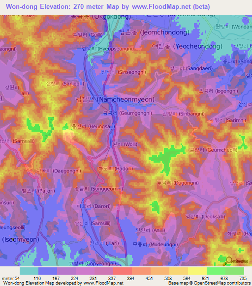 Won-dong,South Korea Elevation Map