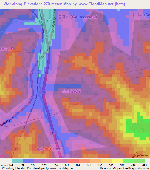 Won-dong,South Korea Elevation Map