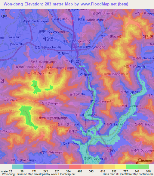 Won-dong,South Korea Elevation Map