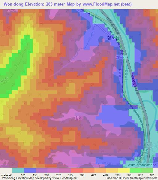 Won-dong,South Korea Elevation Map