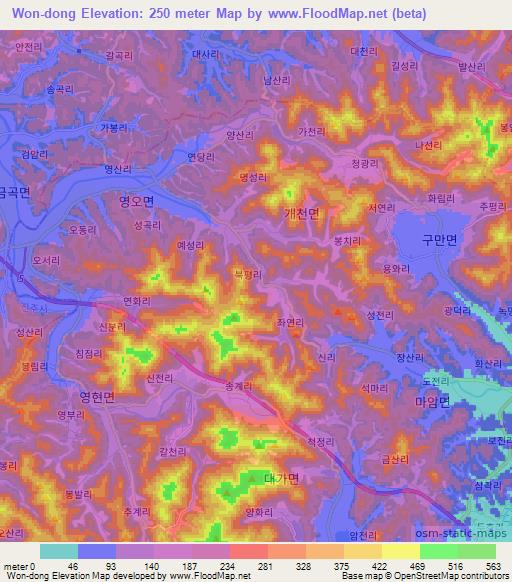 Won-dong,South Korea Elevation Map