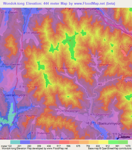 Wondok-tong,South Korea Elevation Map