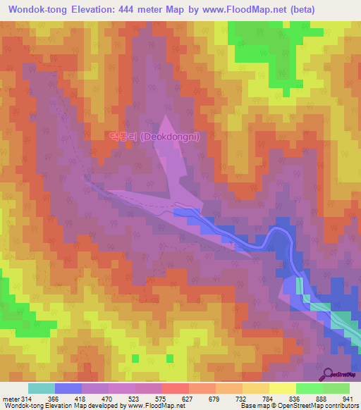 Wondok-tong,South Korea Elevation Map