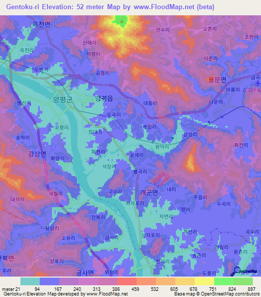 Gentoku-ri,South Korea Elevation Map