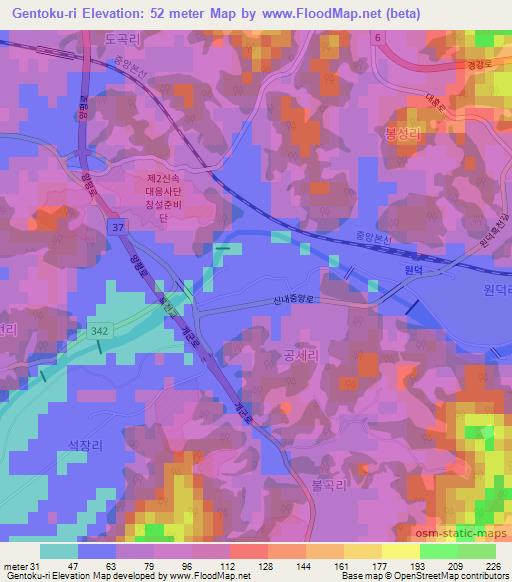 Gentoku-ri,South Korea Elevation Map