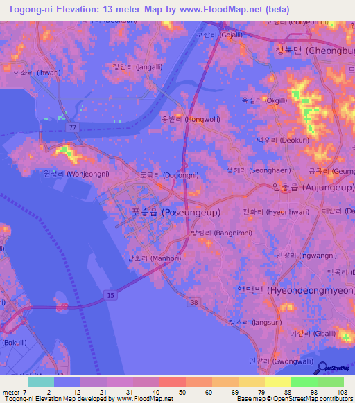 Togong-ni,South Korea Elevation Map