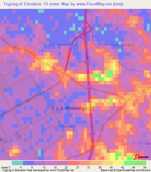 Togong-ni,South Korea Elevation Map